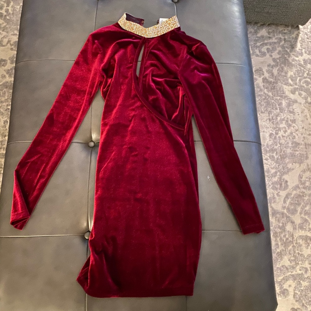Red velvet mini dress